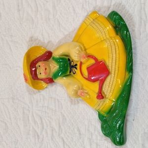 Miller Studios Girl With Watering Can 1969 Vintage Wall Plaque